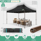 COBIZI 10x15 Pop Up Heavy Duty Canopy with Upgrated Hexagonal Legs, Easy up Tent for Parties, Commercial and Wedding, Outdoor Canopy with Roller Bag, Sand Bags, Waterproof & UPF50+ (Black)