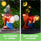 Solar Garden Statues Lights, 8.5" Cute Outdoor Gnome Figurine with Auto On/Off for Yard Patio Decor, Gifts for Women, Grandma, Mom, Housewarming (Farting Gnome Statue)