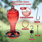Glass Hummingbird Feeder for Outdoors with Ant Moat - Hand Blown Humming Bird Feeder, 5 Feeding Ports, Leak-Proof, 20 Ounces, Elegance Garden Decoration, Gift for Mom Dad Elderly