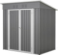 6x4 FT Outdoor Storage Shed, Metal Garden Shed with Frame Floor, Outside Tool Shed with Lockable Hinged Doors, Waterproof Storage Building with Sloped Roof for Backyard, Patio, Lawn, Gray