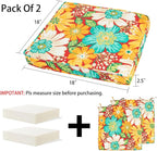 Magpie Fabrics Indoor Outdoor Waterproof Square Chair Cushion, 18" x 18" x 2.5", 2 Pack, Water Resistant Seat Cushions, for Patio Garden Office, Ambry Red Hibiscus