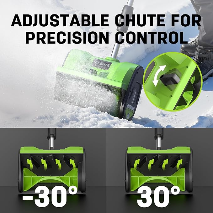 STEELITE 21V Cordless Snow Shovel, 12-Inch Battery Powered Snow Blower with Directional Plate, 20-Feet Snow Throwing Distance, 4.0Ah Battery & Quick Charger Included