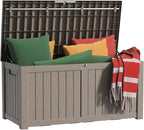 EasyUp 120 Gallon Outdoor Storage Box, Resin Waterproof UV-Resistant Deck Box with Hydraulic Lid Support, Reinforced Stability for Patio, Garden, and Poolside, Striped Gray