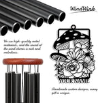 Personalized Customize Name Fantasy Mushroom Wonderland Wind Chime, Metal Iron 37 Inch Outdoor Memorial Gift for Garden Yard Patio Home Decor, Black (Style H)