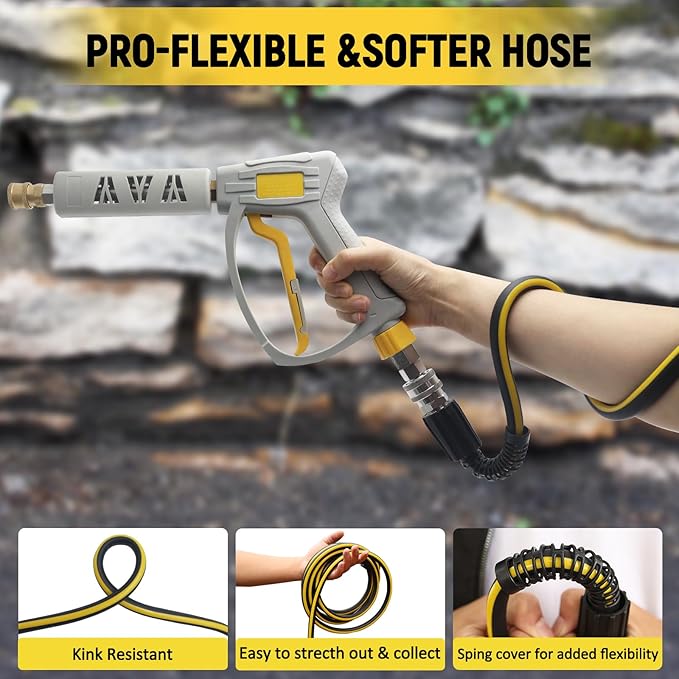 100ft Pressure Washer Hose - 1/4" Flexible Power Washer Hose with Stainless Steel Quick Connect Fittings, 3600 PSI Non-Kink Extension Replacement Hose for Gas&Electric Pressure Washer