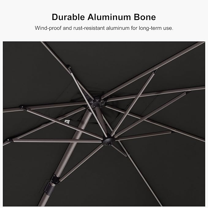 PURPLE LEAF 10' X 6.5' Left-right Tilting Patio Umbrella Outdoor Swivel Cantilever Umbrella Aluminum Offset Umbrella with Champagne Frame and 360-degree Rotation for Garden Deck Pool, Grey