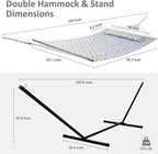 SUNCREAT 55 Inch Extra Large Double Hammock with Stand, 475lbs Capacity, Outdoor Portable Hammock with Hardwood Spreader Bar, Extra Large Pillow, Grey