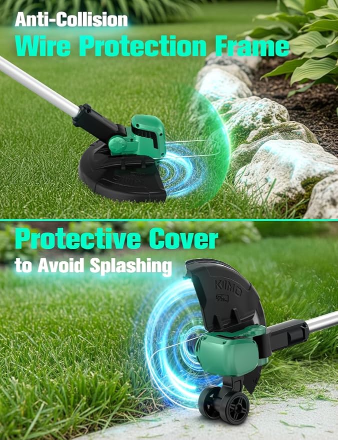 KIMO Cordless Weed Wacker Battery Operated w/ 2 x 2.0Ah Batteries, 2-in-1 String Trimmer & Edger with Charger & Wheels, 10Pcs Cutting Lines, 12" Dual-Sided Cutting Line, 20V Weed Trimmer for Lawn Yard