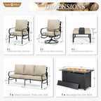 Sophia & William Patio Furniture Sets for 9 with 45" Gas Fire Pit Table Outdoor Conversation Sets 8 Pcs, 2xSofa Chairs, 2xSwivel Cushion Chairs, 1x3-Seat Sofa, 2xOttomans for Porch Poolside Beige