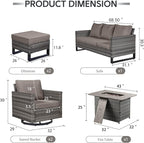 6 Piece Wicker Patio Furniture with Fire Pit Table - Outdoor Conversation Set with 50,000 BTU Fire Pit, All Weather Rattan Patio Set for Deck Backyard Garden - Grey Wicker Grey Cushion