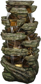 Naturefalls 59inches Outdoor Rock Water Fountain with LED Lights - Multi-Tiers Poly-Resin Cascading Waterfall Fountain for Garden, Patio, Yard, Home Decor