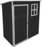 JT 5×3ft Resin Outdoor Storage Shed,Outdoor Storage Shed with Floor & Window to Store Patio Furniture, Garden Tools Bike Accessories, Beach Chairs and Lawn Mower. (Black, 5ft*3ft)