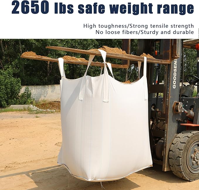 FIBC Bulk Bag - 2650 lbs Capacity, 39x39x39 inches, Polypropylene (PP), Open Top, White, Rectangular, Reusable, 5-Pack