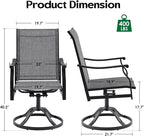 Patio Swivel Chairs Set of 4, Outdoor Dining Chairs with Textilene, Swivel & Rocker Metal Outdoor Patio Dining Chairs All-Weather for Backyard, Grey Fabric with Black Frame