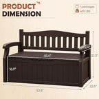 JUMMICO 80 Gallon Resin Outdoor Storage Bench, Large Deck Box with Armrest, Lockable & Waterproof for Garden, Home, Patio, Pools (Brown)