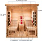 Smartmak Full Spectrum Infrared 2 Person Sauna Room, Red Light Therapy Luxury Wood Home Sauna with Recliner, Canadian Hemlock Indoor Dry Saunas Spa, 3400W with 10 Heaters, Speakers, Lights, Oxygen Bar