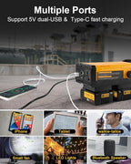 Amityke Upgrade 300W Portable Power Supply Inverter Compatible with 2 Pack 20V Battery 6.0A, DC 20V to AC 110V~120V Modified Sine Wave Power Inverter with AC Outlet and Dual USB Yellow