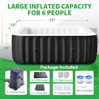 4-6 Person Square Inflatable Hot Tub, Blow Up Portable Hot Tub, Leak-Proof PVC Outdoor Spa with 130 Strong Air Jets, Heater Pump and Insulated Cover