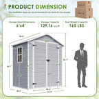 JUMMICO Outdoor Storage Shed, 6 x 4 FT Resin Shed with Floor and Lockable Door, Plastic Garden Tool Outside Sheds for Patio Backyard Lawn