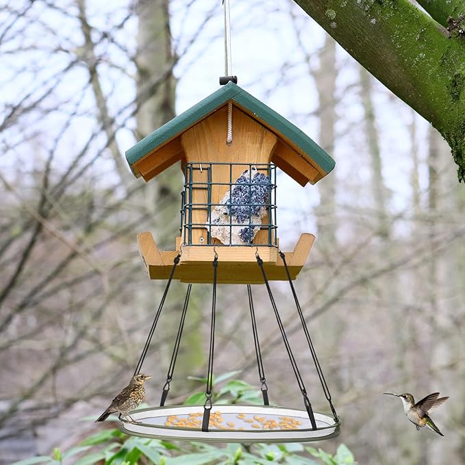 Universal Wild Bird Seed Catcher Hanging Hoop Platform Bird Seed Catcher Tray for Hummingbird Feeders Bee Feeder Outdoor Garden Accessories(1 Pieces,16 Inch)