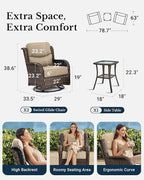 HILLGA Luxury Patio Furniture Set with 6-inch Thick Cushion, Outdoor High Back Swivel Rocker Patio Chairs, 3PCS Wicker Conversation Set for Deck Yard and Poolside, Beige (V2)