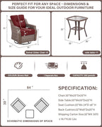 Belord 6" Thick Cushion Outdoor Swivel Rocker Patio Chairs Set of 2,3 Piece Wicker Patio Bistro Set with Side Table and Comfort High Back Outdoor Patio Glider Chair Brown Wicker/Red Cushion