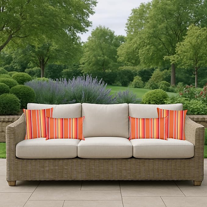 RSH DECOR: Sunbrella Square Throw Pillows Set of 4 | 17" x 17" | Water and Fade-Resistant Performance Fabric | Outdoor Pillow Covers with Down-Alternative Inserts | Dolce Mango