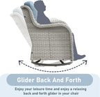 Wicker Outdoor Conversation Set-6 Pieces Outdoor Wicker High Back Couch with Swivel Rocker Chairs Patio Furniture for Deck Poolside Backyard-Light Grey/Light Blue