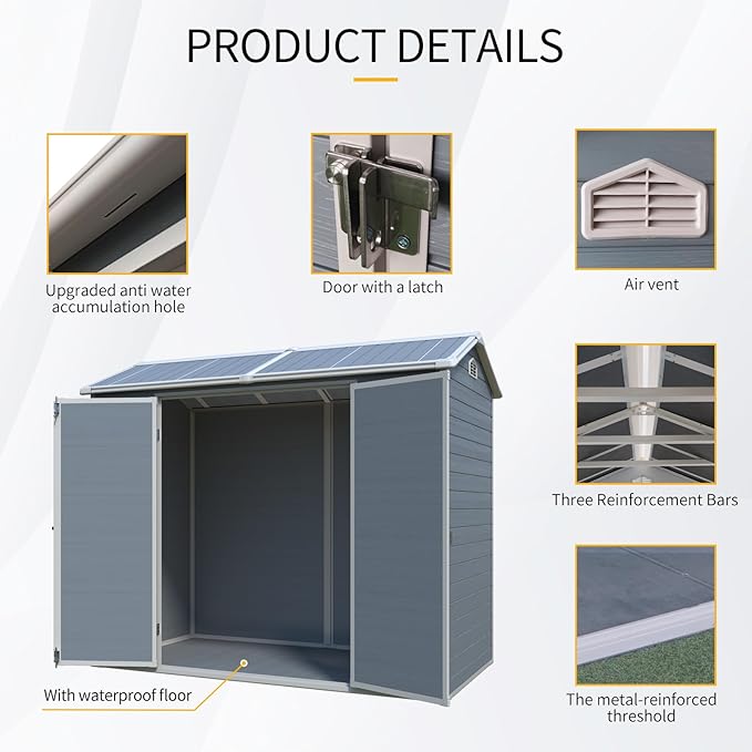 8x4ft Outdoor Storage Shed with Two-Window and Lockable Door, Resin Plastic Shed with Floor for Gargen, Patio, Yard, Lawn, Light Grey