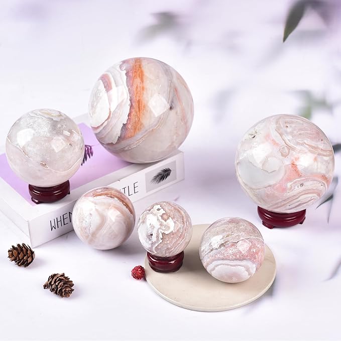 JIC Gem Extra Large Pink Agate Crystal Sphere,Decorative Crystal Ball Pink Gemstone Sphere for Meditation,Office Table Decorations 110-120mm