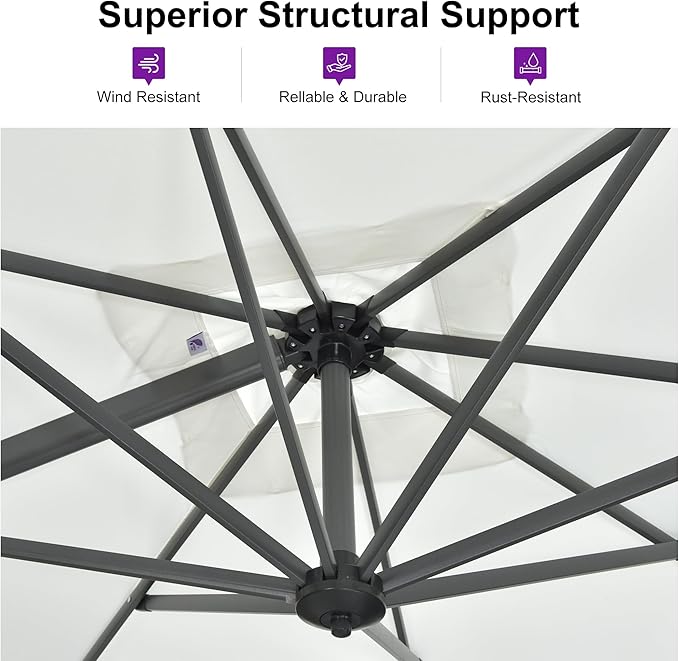 PURPLE LEAF 9 Feet Patio Umbrella Outdoor Cantilever Square Umbrella Aluminum Offset Umbrella with 360-degree Rotation for Garden Deck Pool Patio, White