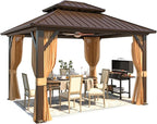YOLENY 10' x 12' Hardtop Gazebo, Metal Gazebo with Aluminum Frame, Double Galvanized Steel Roof, Curtains and Netting Included, Pergolas for Patios, Garden, Parties, Lawns
