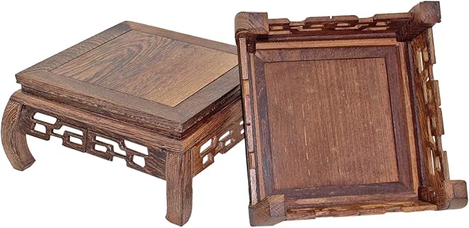 GOLDY&WENDY Chinese Solid Rosewood Wooden Display Stand Square Handmade Carved Pedestal Base