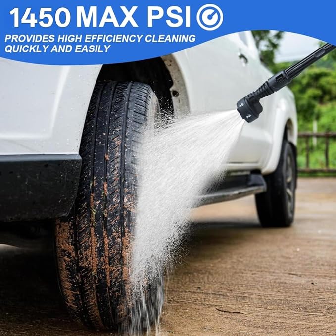 Cordless Power Washer 1450PSI Pressure Washer with 3 Nozzles and Foam Cannon, Handheld Portable Battery Powered, 3 Power Level Adjustable