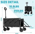Collapsible Wagon with Tailgate, Ultra-Compact & Portable Folding Wagon with 350lbs Capacity, Lightweight Portable Utility Wagon Cart for Shopping Camping Sports Garden (Black)