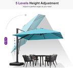 PURPLE LEAF 10 FT Square Patio Umbrella with Base Large Outdoor Aluminum Offset Cantilever Umbrella with 360-degree Rotation for Garden Deck Backyard Pool Turquiose