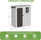 5x3 FT Outdoor Storage Shed, Waterproof Thicker Small Resin Shed with Floor & Lockable Door & Window & Vents, Plastic Tool Shed for Backyard, Patio, Poolside, Outside, Dove Grey