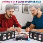Commander Deck Box for MTG, 6-Deck Modular Card Case with Dice Tray Holds 600+ Double-sleeved Cards, Removable Trading Cards Storage Box with 35PT Magnetic Card Holders for TCG, Black Grey
