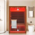 Infrared Sauna 2 Person,Far Infrared Home Sauna Room,1950W Light Therapy Lamp Dry Sauna for Home, Canadian Hemlock Indoor Sauna Spa with Oxygen Bar,Wooden Infrared Light Sauna