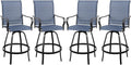 Vongrasig 4 Piece Patio Swivel Bar Chairs, All Weather Metal Textile High Swivel Bar Stools Chairs, Outdoor High Top Bistro Set for Backyard, Lawn Garden, Balcony, Denim Blue