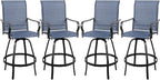 Vongrasig 4 Piece Patio Swivel Bar Chairs, All Weather Metal Textile High Swivel Bar Stools Chairs, Outdoor High Top Bistro Set for Backyard, Lawn Garden, Balcony, Denim Blue