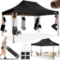 COBIZI 10x15 Pop Up Heavy Duty Canopy with Upgrated Hexagonal Legs, Easy up Tent for Parties, Commercial and Wedding, Outdoor Canopy with Roller Bag, Sand Bags, Waterproof & UPF50+ (Black)
