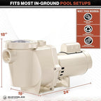 Swimables 011515 WhisperFlo 2 HP Single Speed Pool Pump - High Performance Premium WhisperFlo Pool Pumps Replacement - Quiet, Energy Efficient 2 HP Inground Pool Pump for Maximum Power