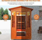 Outdoor Sauna 2 Person Sauna Infrared Saunas Dry Sauna Room 2080W/110V Low EMF Red Cedar and Canadian Fir Board Wood Sauna, Oxygen Bar, Speaker, LED Control Panel, Beauty Light - 48.8*38.2*81.9 IN