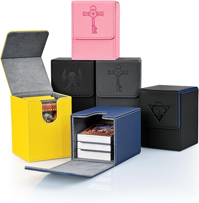 ZLCA Card Deck Box for MTG Yugioh TCG, Storage Case with Dividers Holds 100+ Sleeved Cards, Premium Case Compatible with CCG Trading Cards (Navy, Puzzle)