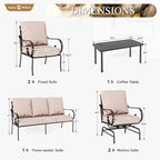 Sophia & William Patio Furniture Set Outdoor Couch Sofa, 6 Piece Outdoor Conversation Sets 7 Seat Clearance with 3-seat Sofa x 1, Rocking Chair x 2, Cushioned Chair x 2, Metal Coffee Table x 1, Beige