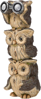 Alpine Corporation 25" Tall Outdoor Solar Powered Binocular Owls Yard Statue with LED Lights