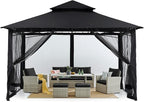 MASTERCANOPY Outdoor Garden Gazebo for Patios with Stable Steel Frame and Netting Walls (11x11,Black)