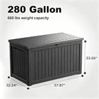 280 Gallon Waterproof Outdoor Storage Box, UV Resistant Resin Deck Box with Hydraulic Rod for Reinforced Stability, Perfect for Patio, Garden, and Pool, Striped Black