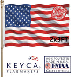 American US Flag 2x3 FT 100% Made in The USA- Heavy Duty Vibrant Colors Double Sided United States Flag with 2 Brass Grommets for Home/Company/Indoor Outdoor Decoration (FMAA Certified)